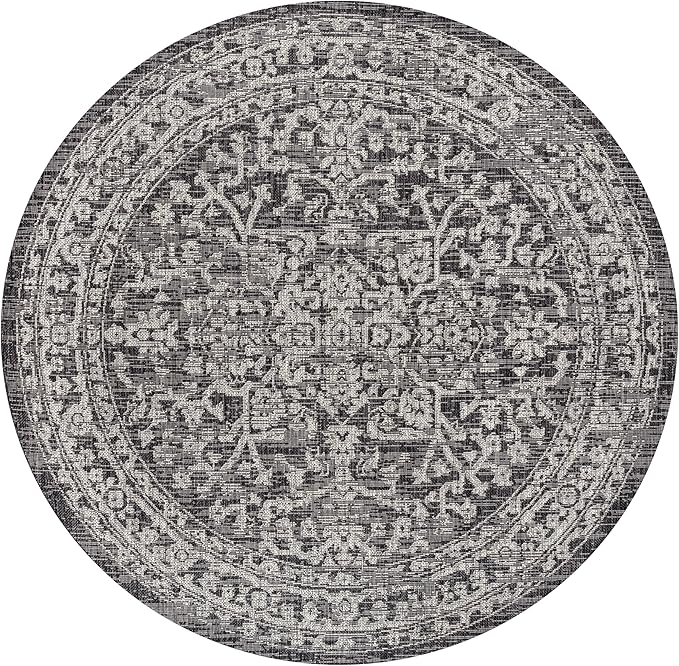 JONATHAN Y Boho Medallion Indoor Outdoor Round Area Rug 6 Ft Black/Gray, Malta Textured Weave for Backyard, Patio, Porch, Easy-Cleaning, High Traffic, Pet-Friendly, Non-Shedding (SMB104C-6R)