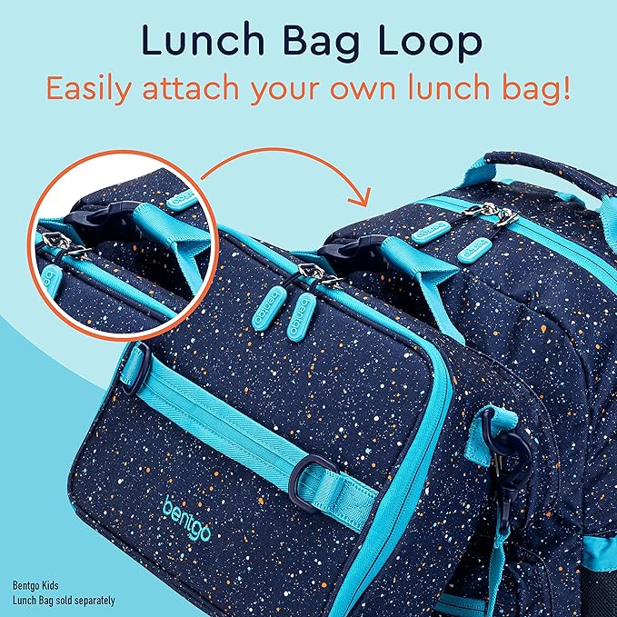 Bentgo Kids Confetti Backpack - Lightweight 14” Backpack for School, Travel & Daycare, Ideal for Ages 4+, Durable & Water-Resistant, Roomy Interior, & Loop for Lunch Bag (Confetti Edition-Abyss Blue)