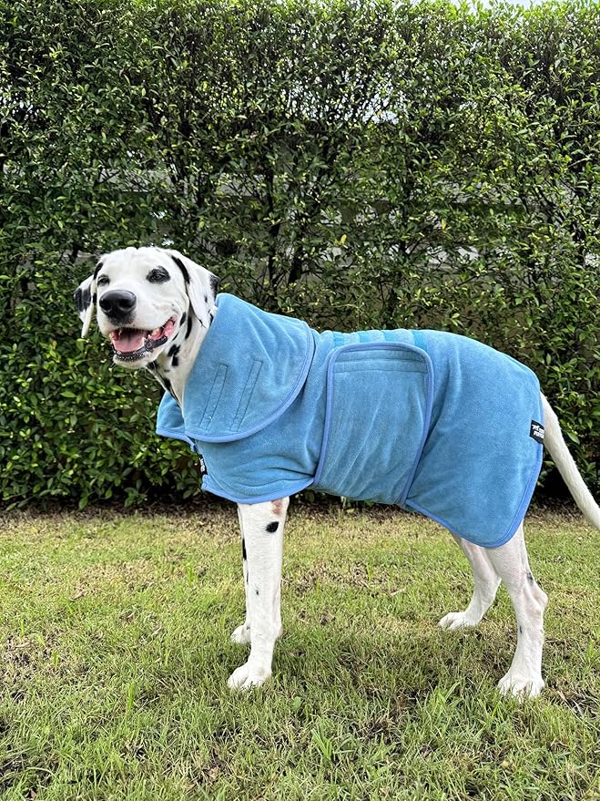 Tuff Pupper Fast Drying Dog Bath Robe | 800 GSM Plush Dog Towel Bathrobe/Dressing Gown | Super Absorbent Pet/Puppy Bathrobe | Adjustable Hood & Belly Strap | Super Soft | Fast Drying (XL, Blue)